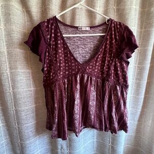 SO Maroon and White Patterned Blouse